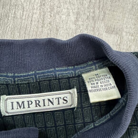 Vintage Imprints Velour Rugby Polo Shirt Men's Medium Green Blue Collared 90s - Picture 4 of 6